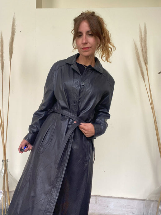 Trench en cuir noir