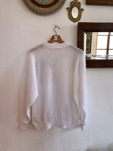 Pull blanc broderie fleurs